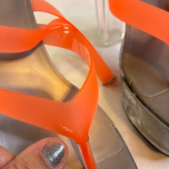 Dolls Kill Darker Wavs Coral Orange Clear Platform Sandals DW20-656 Womens 8M - Picture 5 of 16